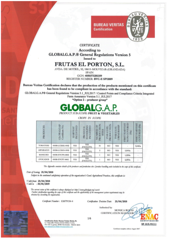 Certificado GLOBALG.A.P.